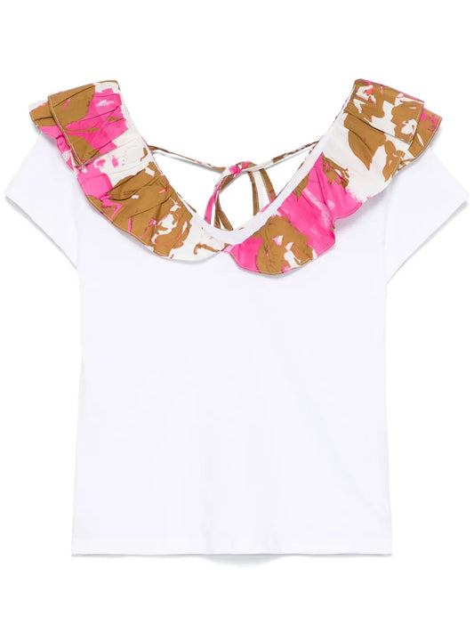 Printed-Ruching T-Shirt