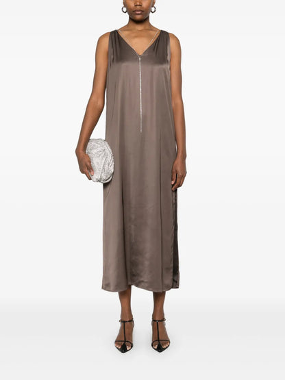 Jewel-Embellished Satin Midi Dress