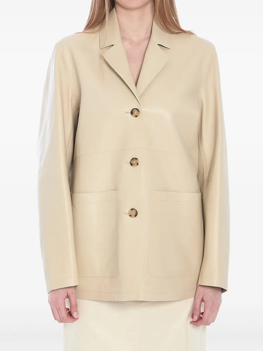 Single-Breasted Leather Blazer