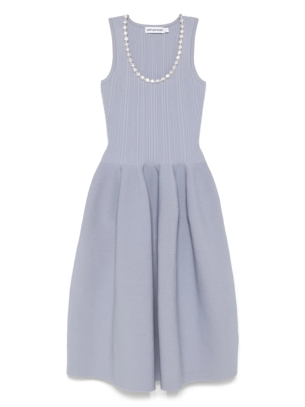Rhinestone-Embellished Ribbed Midi Dress
