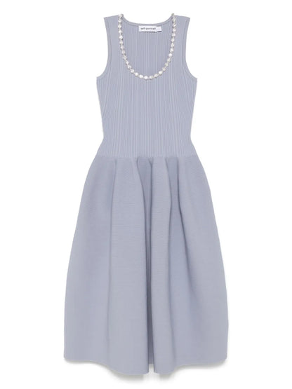 Rhinestone-Embellished Ribbed Midi Dress