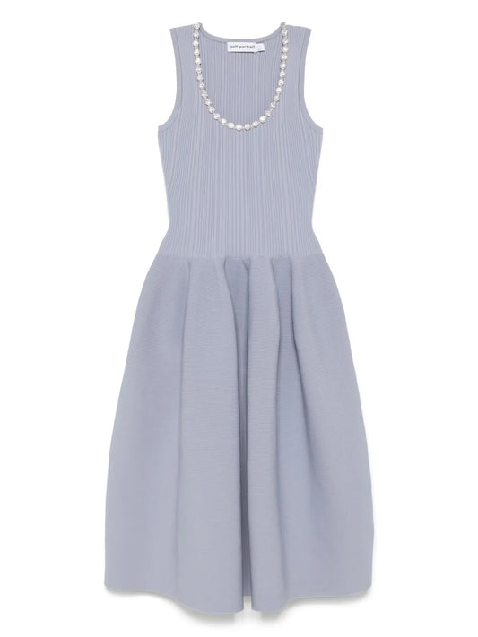Rhinestone-Embellished Ribbed Midi Dress
