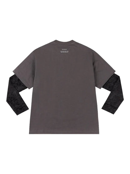 Foliage-Print Double-Layered "Black" T-Shirt