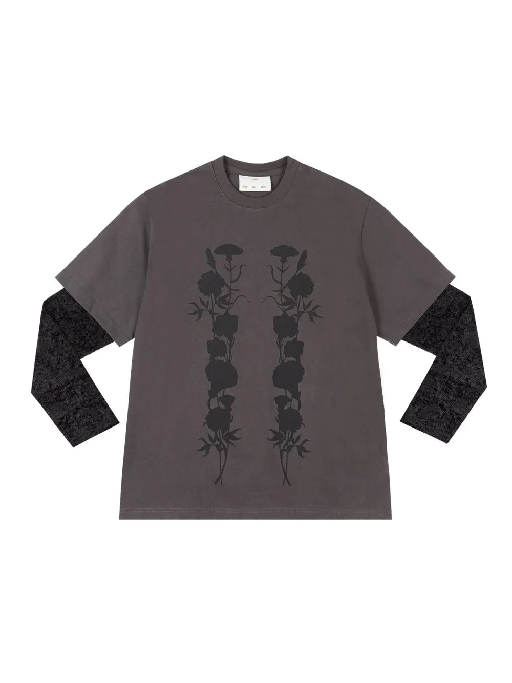 Foliage-Print Double-Layered "Black" T-Shirt