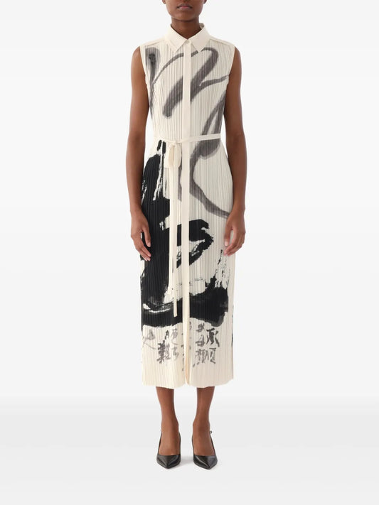 Plissé-Effect Midi Dress