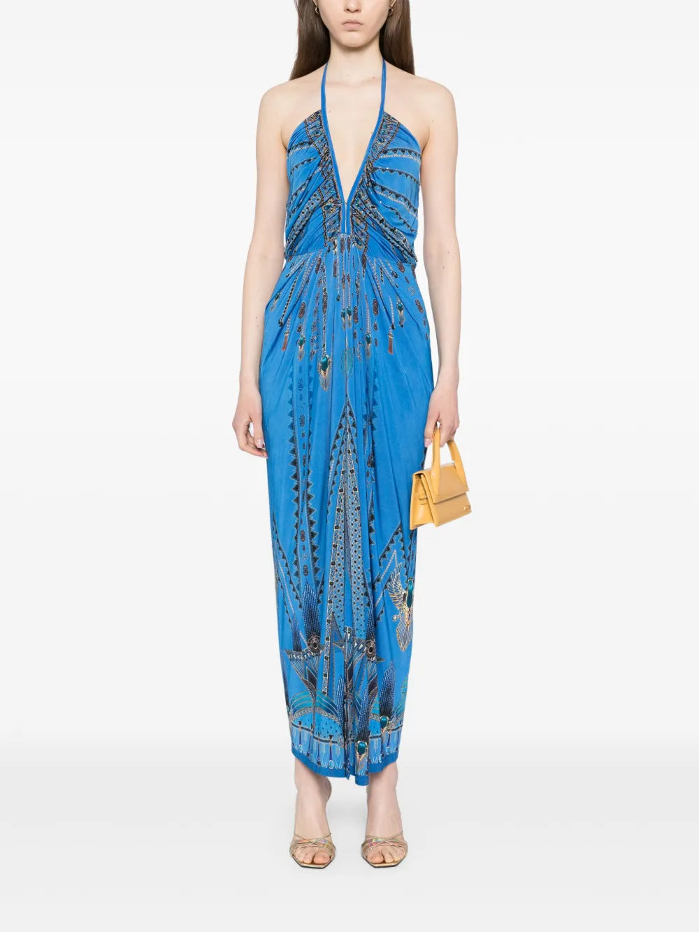 V-Neck Gathered Jersey Dress