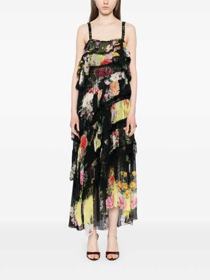 Adorned In Alexandria Asymmetric Spliced Lace Dress