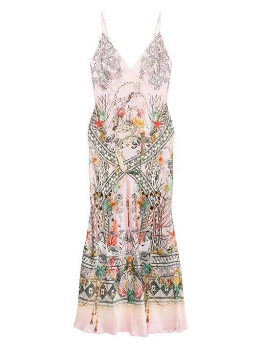 V-Neck Full-Length Bias Slip Dress