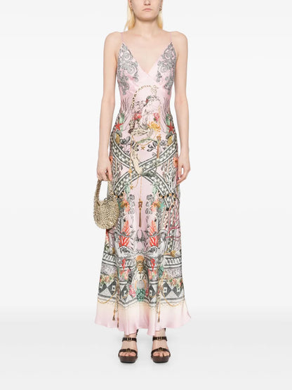 V-Neck Full-Length Bias Slip Dress