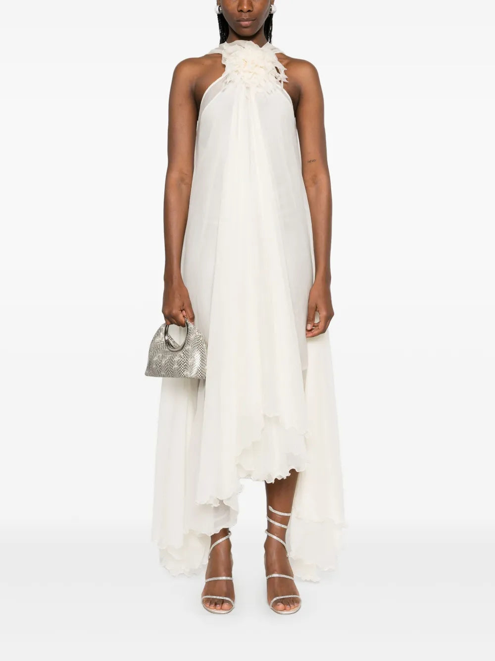 Floral-Appliqué Silk Maxi Dress