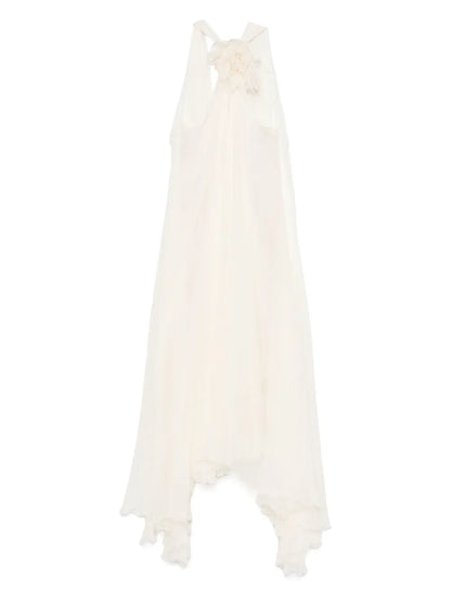 Floral-Appliqué Silk Maxi Dress