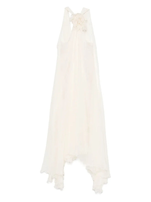 Floral-Appliqué Silk Maxi Dress