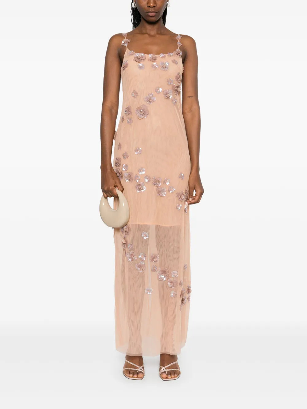 Sequin-Embellished Tulle Maxi Dress