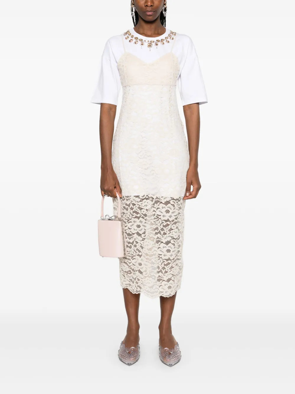 Embroidered Lace Midi Dress