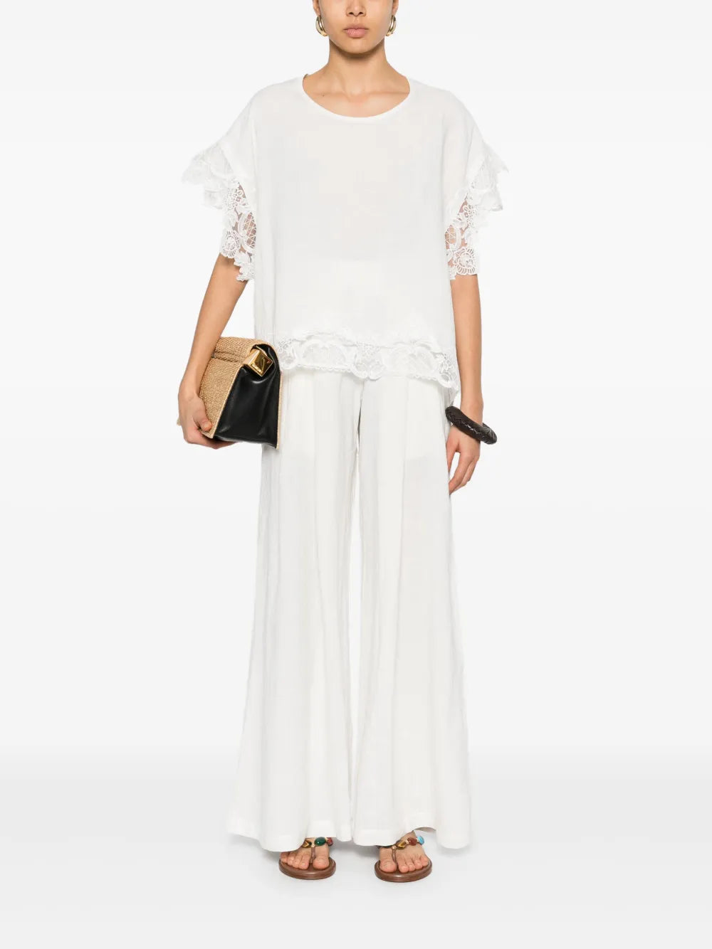Corded Lace-Trim Blouse