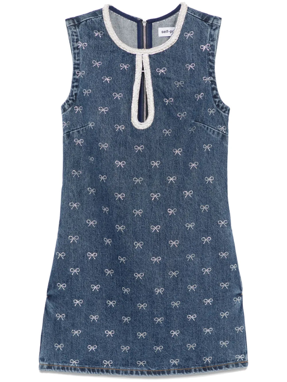 Crystal-Bow Denim Mini Dress