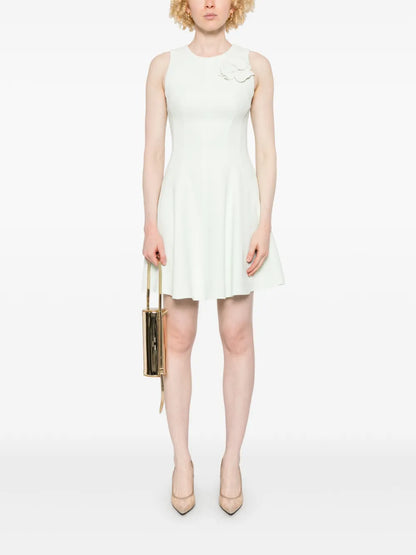 Floral-Appliqué Crepe Mini Dress