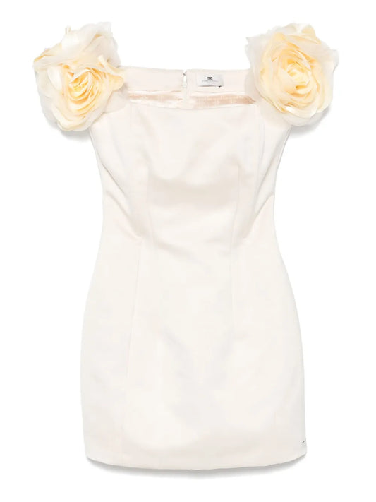 Floral-Appliqué Satin Mini Dress
