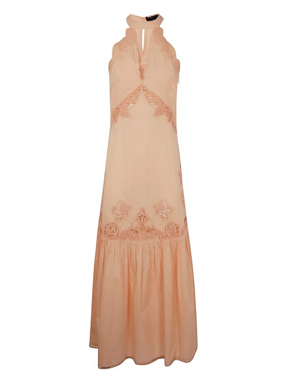 Broderie-Anglaise Halterneck Maxi Dress