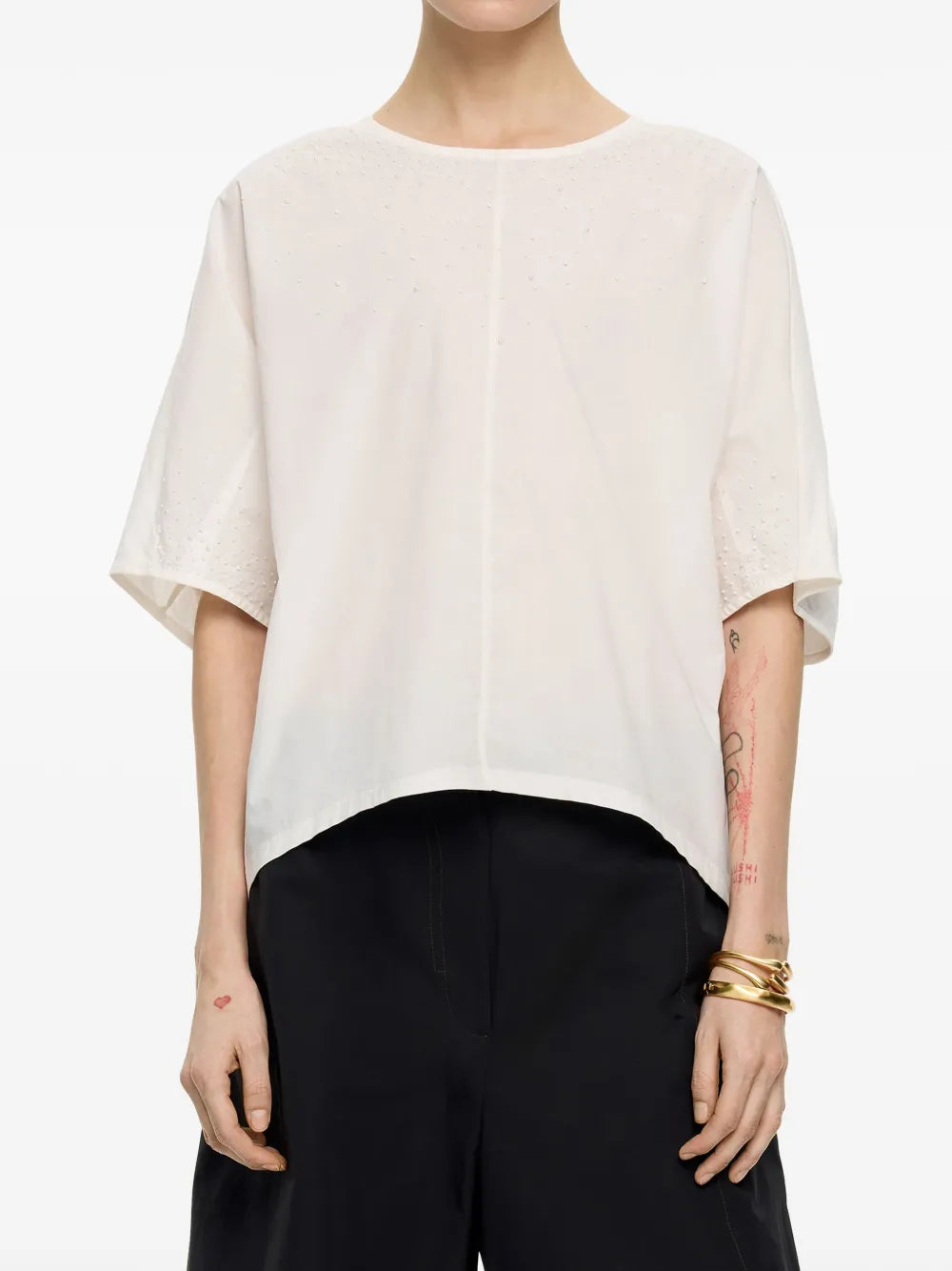 Pleated-Detail Short-Sleeve Top