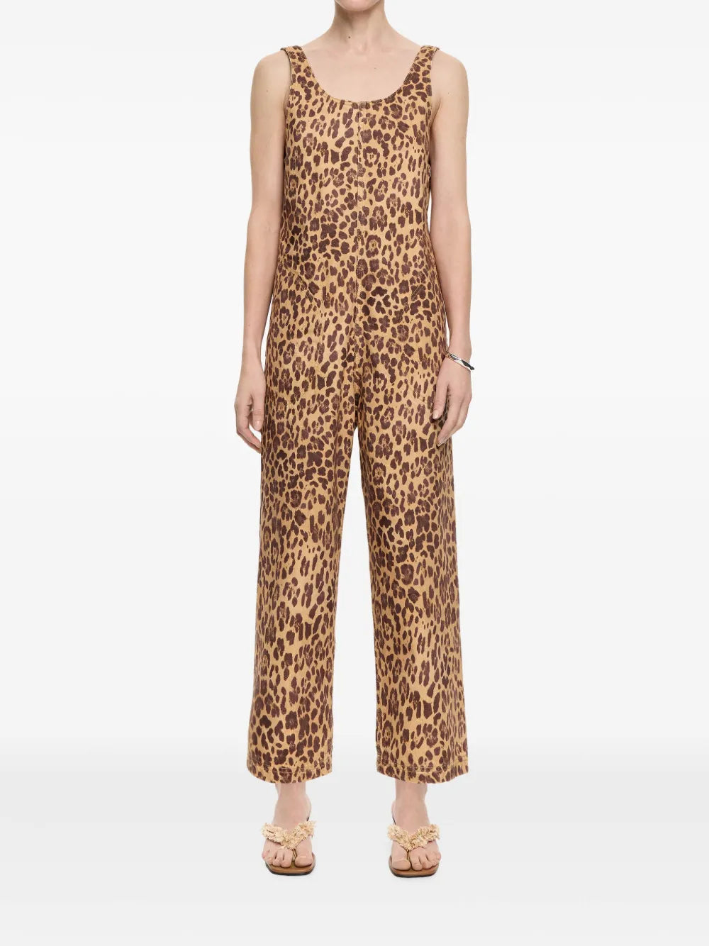 Leopard-Print Denim Jumpsuit