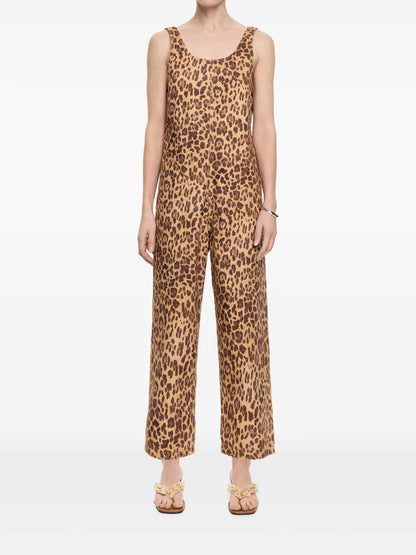 Leopard-Print Denim Jumpsuit