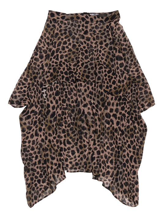 Cheetah-Print Asymmetric Midi Skirt