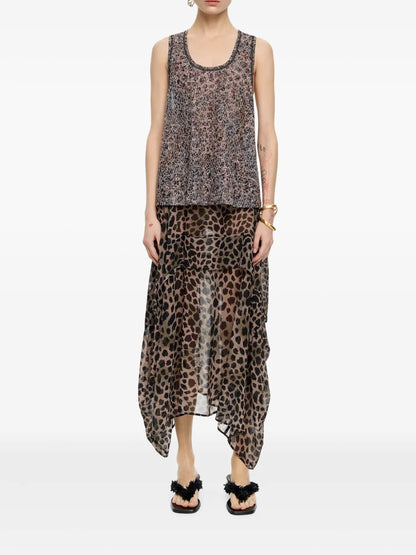 Cheetah-Print Asymmetric Midi Skirt