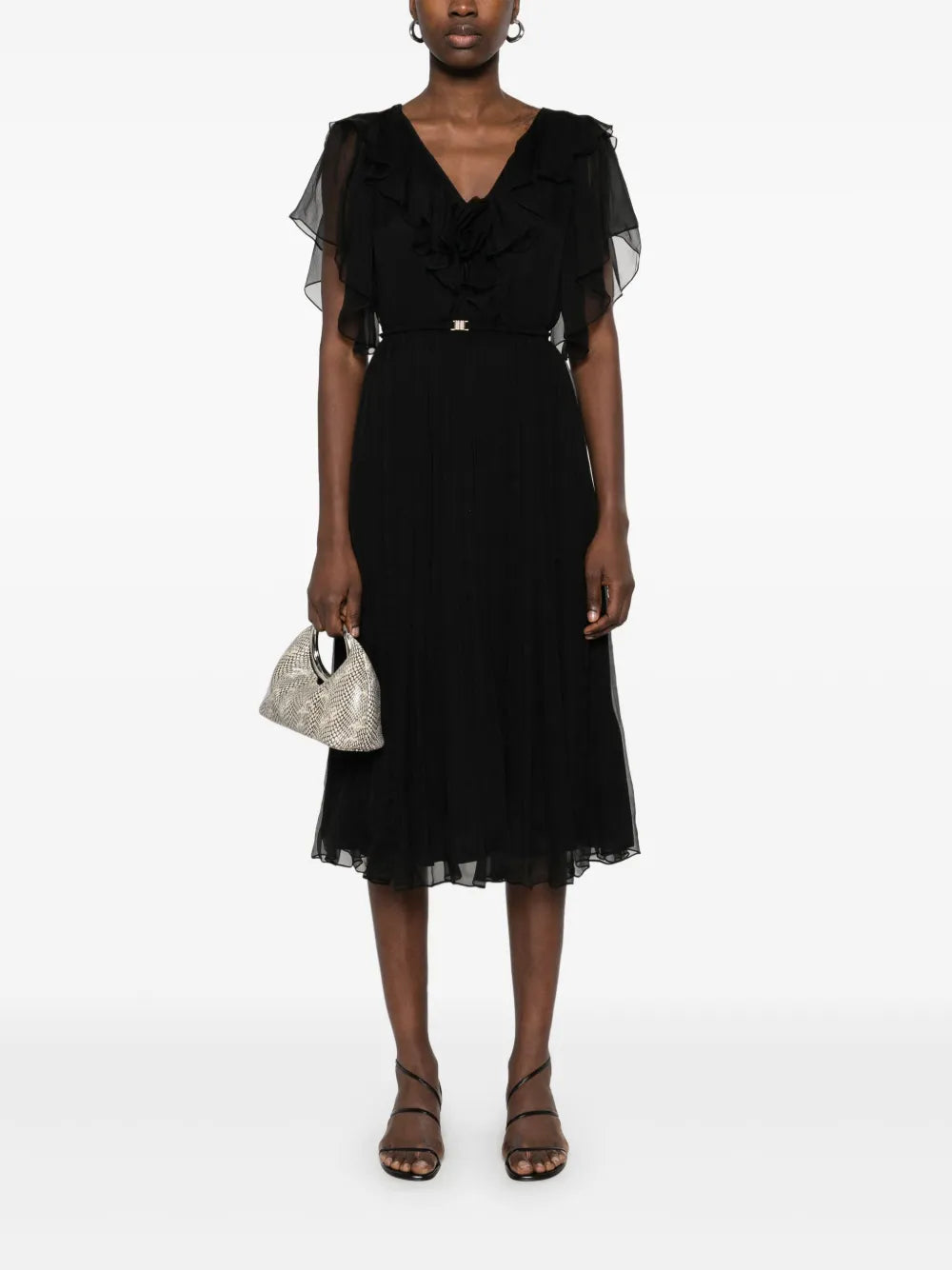 Floral-Appliqué Silk Midi Dress