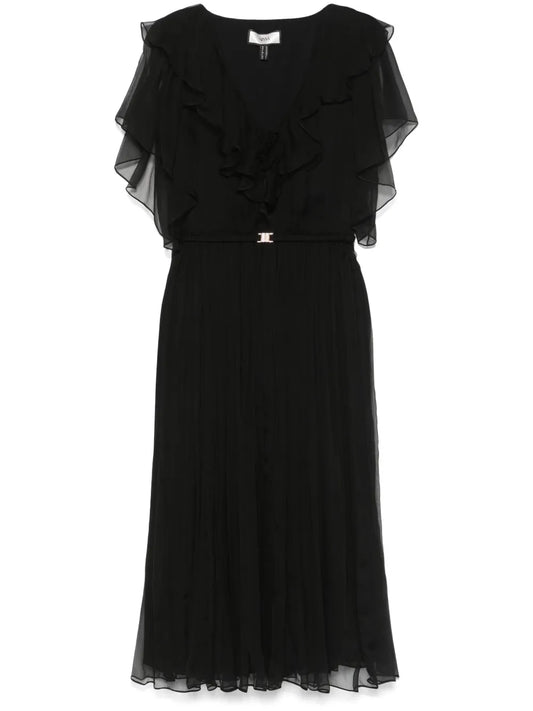 Floral-Appliqué Silk Midi Dress