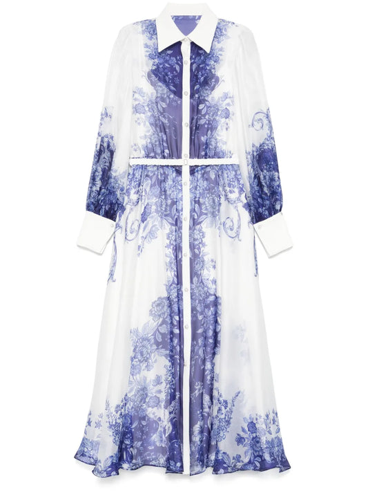 Printed Organza Midi Dress