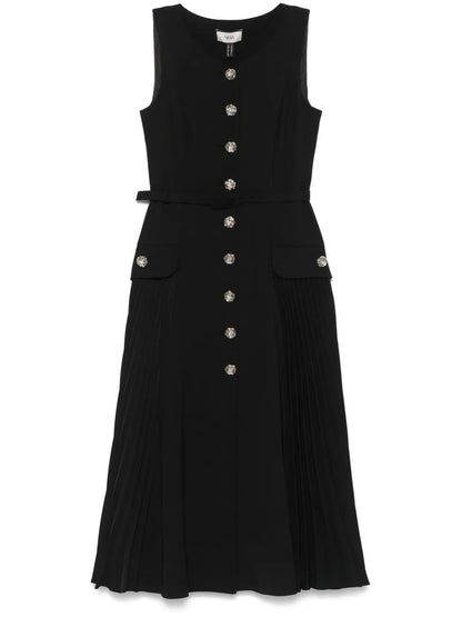 Plissé-Details Midi Dress