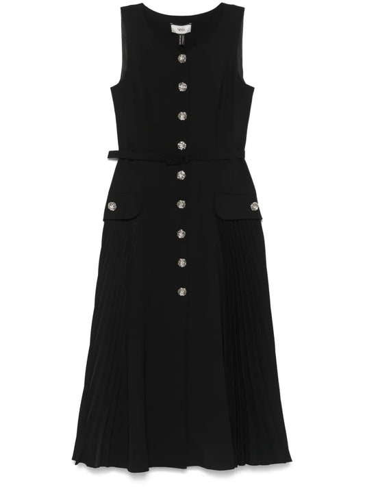 Plissé-Details Midi Dress