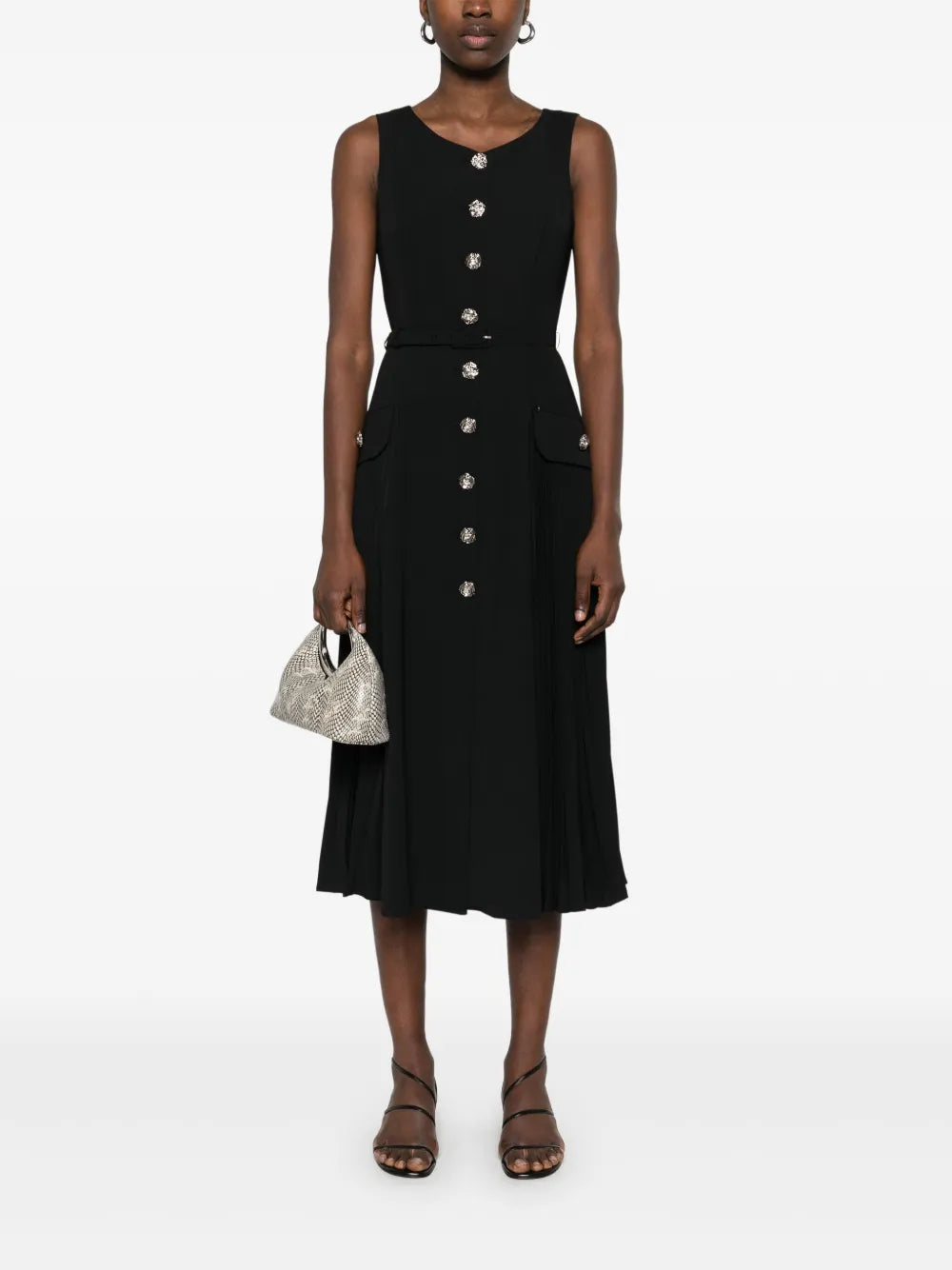 Plissé-Details Midi Dress