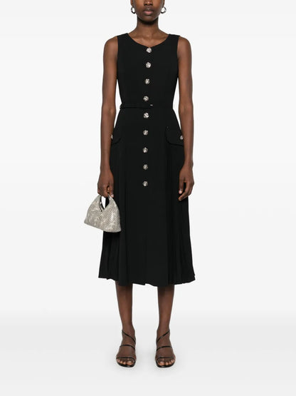 Plissé-Details Midi Dress