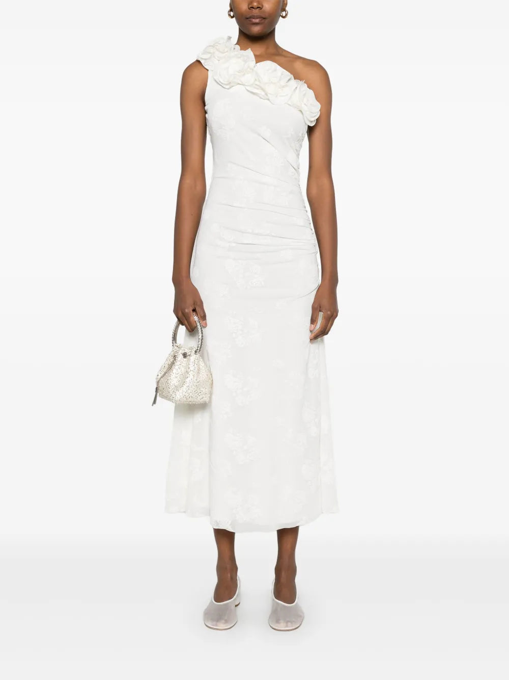 Floral-Appliqué Midi Dress