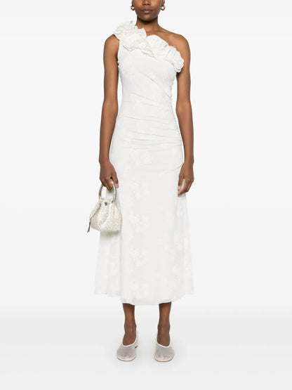 Floral-Appliqué Midi Dress