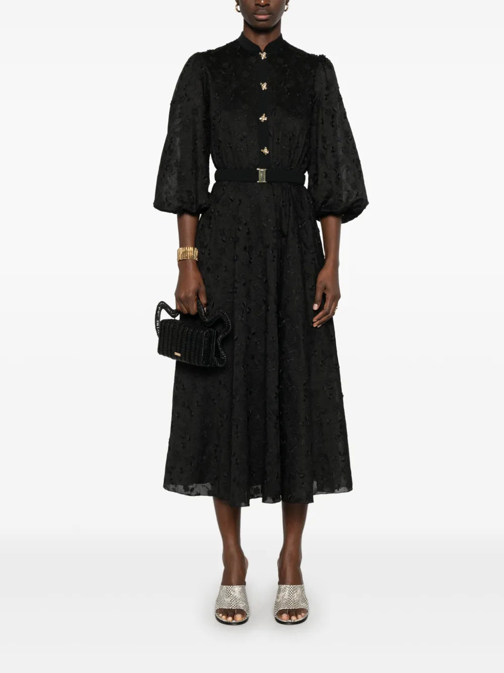 Floral-Appliqué Midi Dress