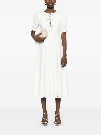 Crystal-Bow Crepe Midi Dress