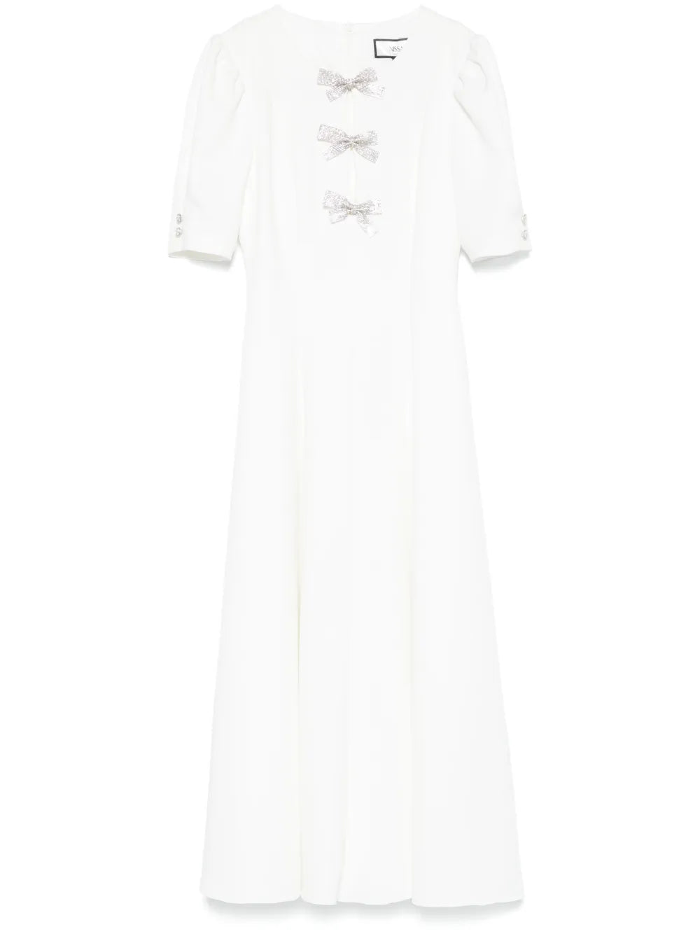 Crystal-Bow Crepe Midi Dress