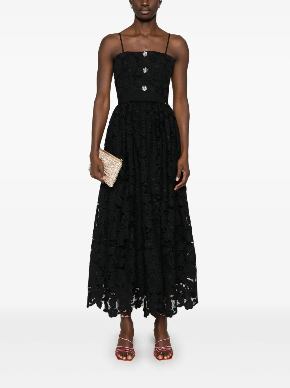 Floral-Lace Midi Dress