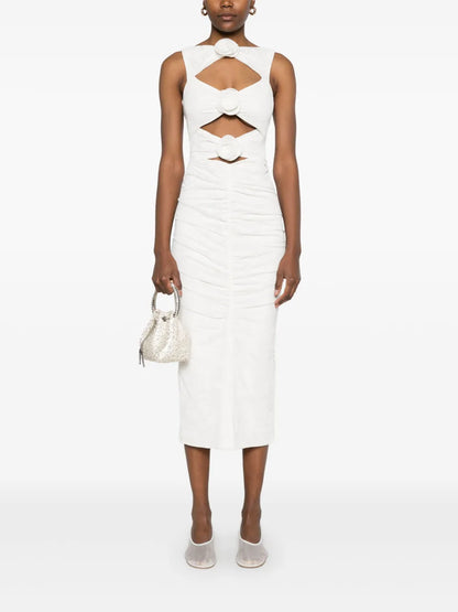 Floral-Appliqué Midi Dress