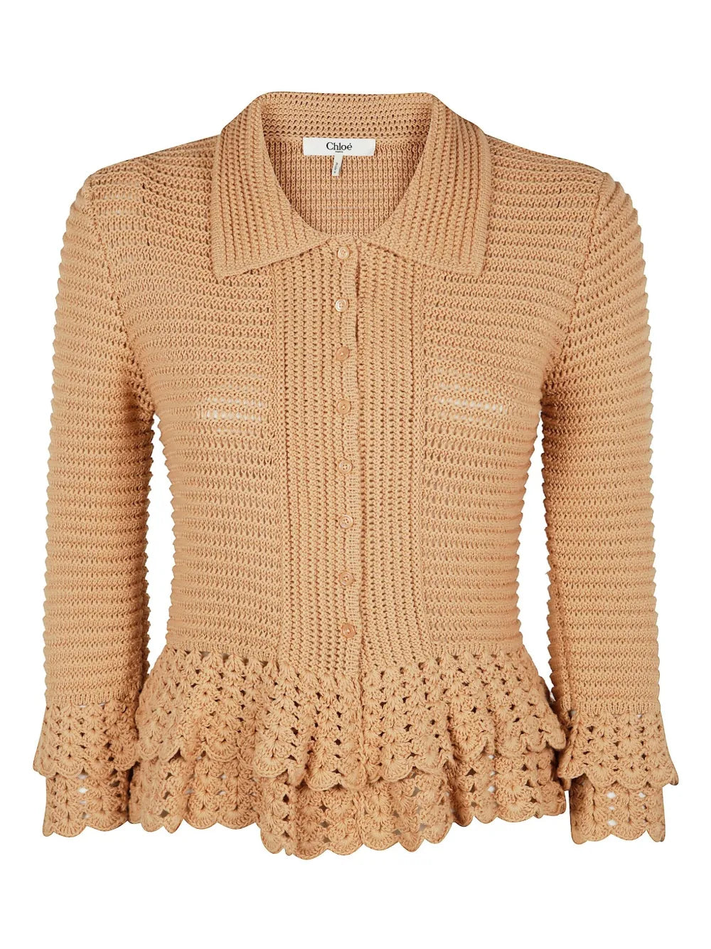 Crochet-Knit Cotton Cardigan