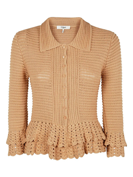 Crochet-Knit Cotton Cardigan