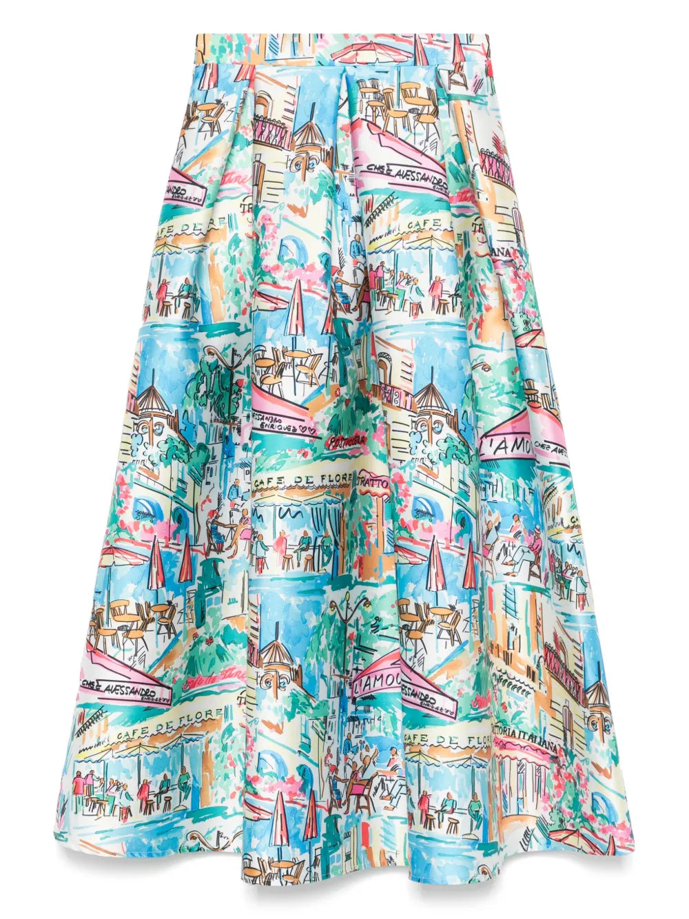 Illustration-Print Midi Skirt