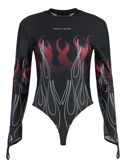 Flame-Print Bodysuit