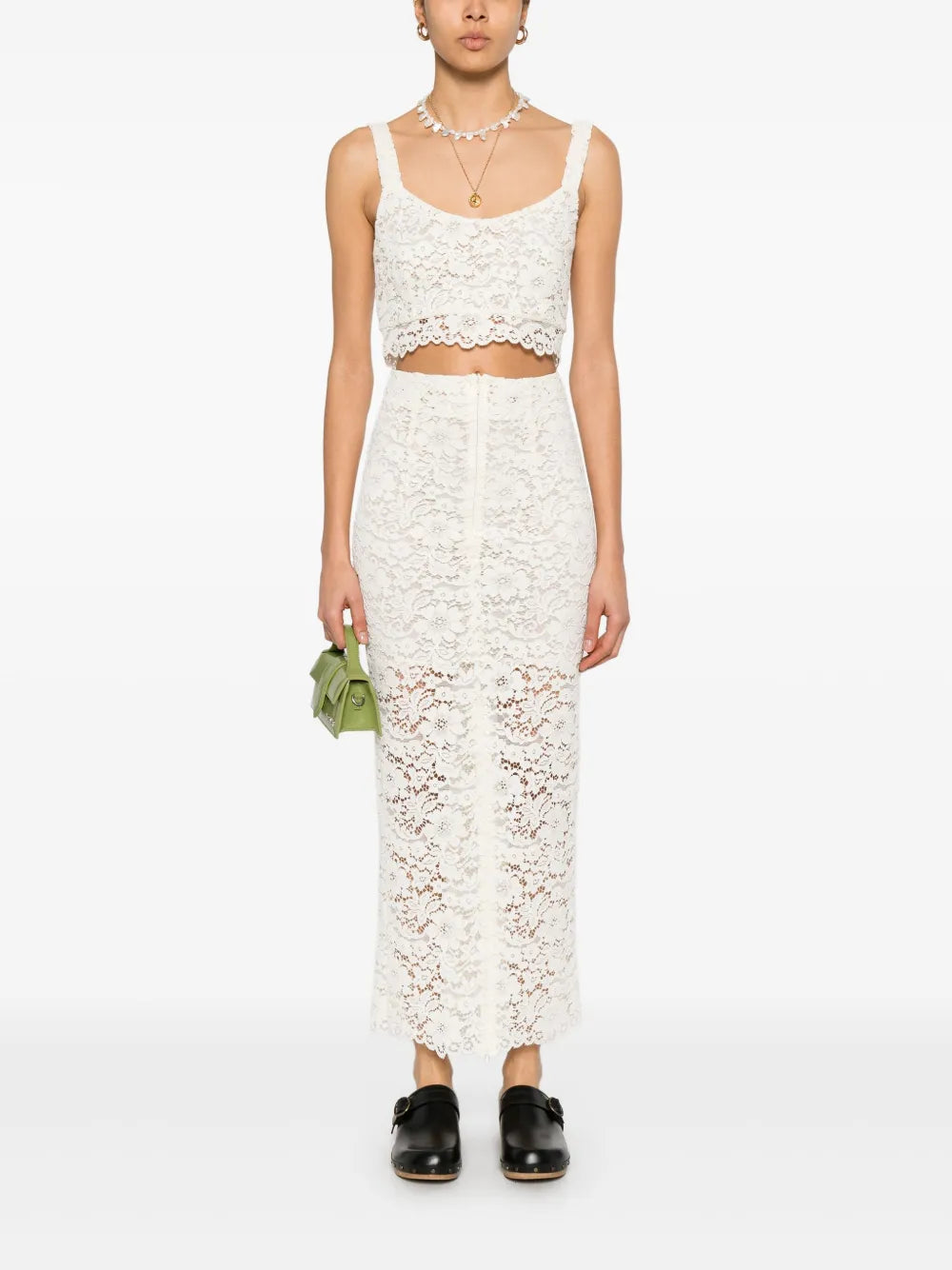 Corded-Lace Midi Skirt