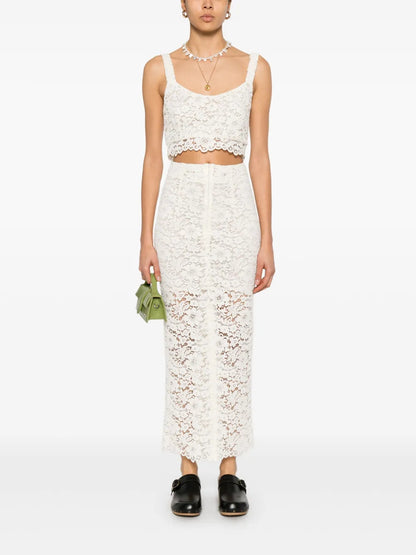 Corded-Lace Midi Skirt
