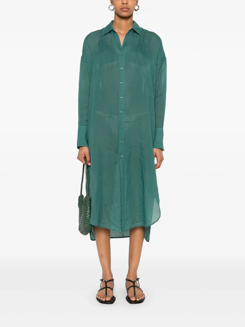 Classic-Collar Midi Dress