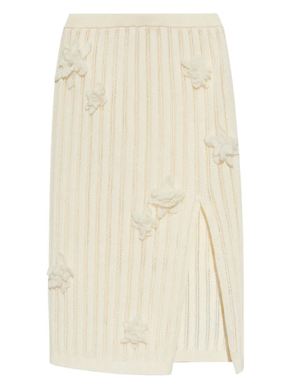 Floral-Appliqué Midi Skirt